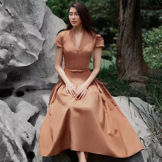 Fashion Coffee Color Dress Dress - Twissie