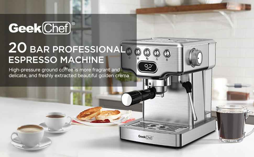 Espresso pouring from Geek Chef machine - Golden crema like professional cafes - Taste the quality