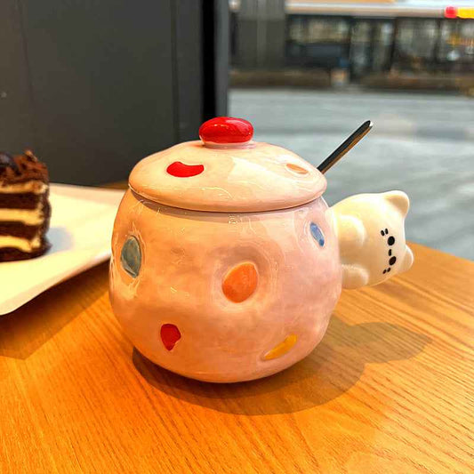 Hand-Painted Ceramic Couple Coffee Mug — 400ml Gift Cup with Lid & Spoon - Twissie