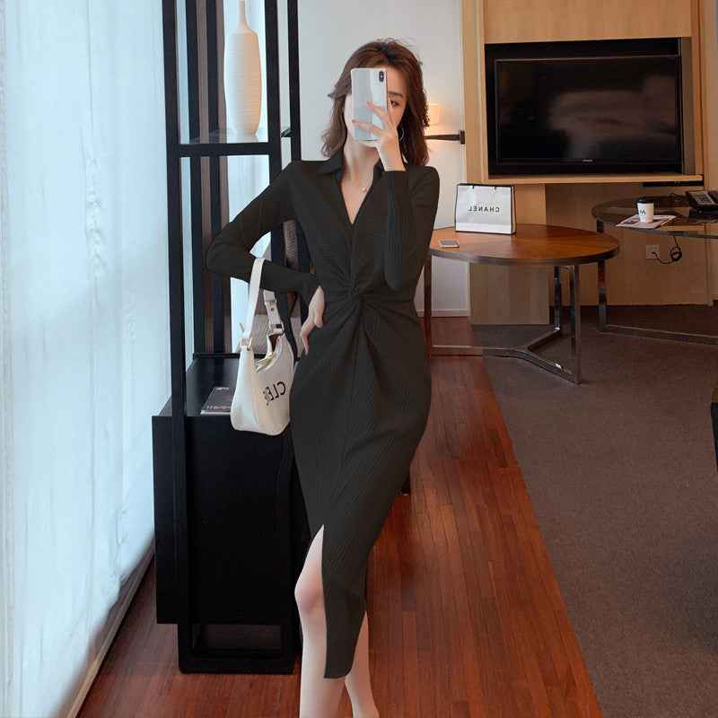 Women's Autumn French Coffee Break Dress - Twissie