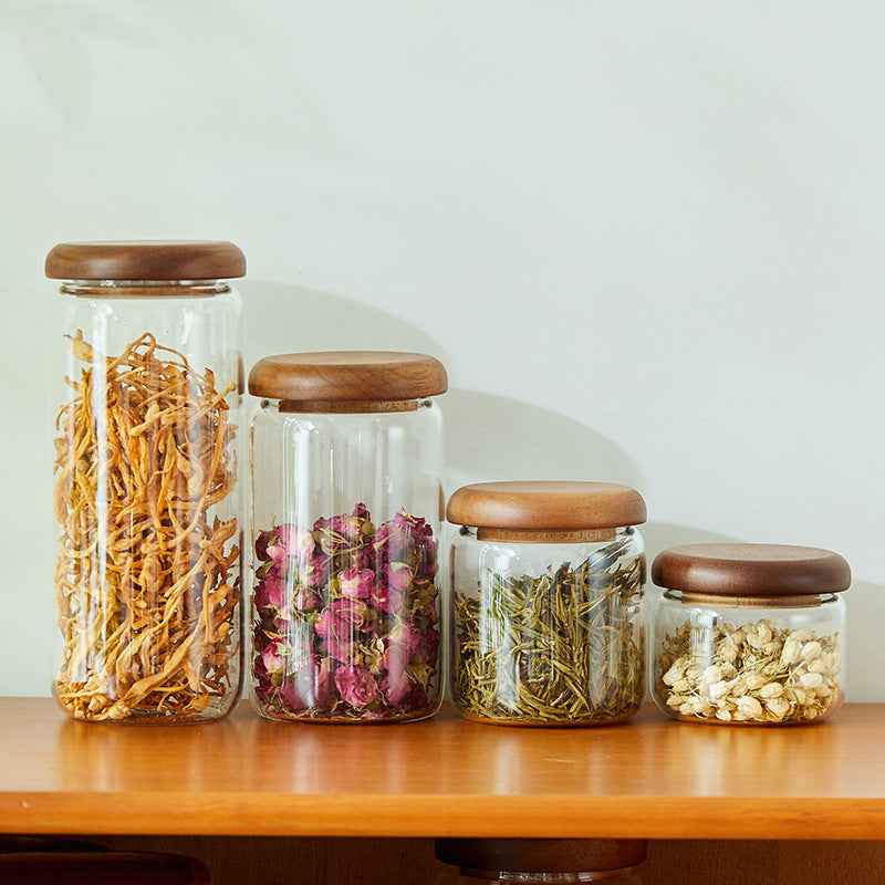 Bamboo lid glass tea canister - Natural materials with modern elegance - Chemical-free storage for health-conscious users