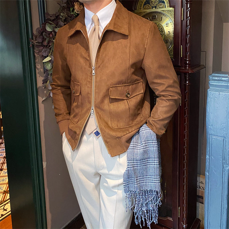 Suede Coffee Bomber Jacket For Man - Twissie