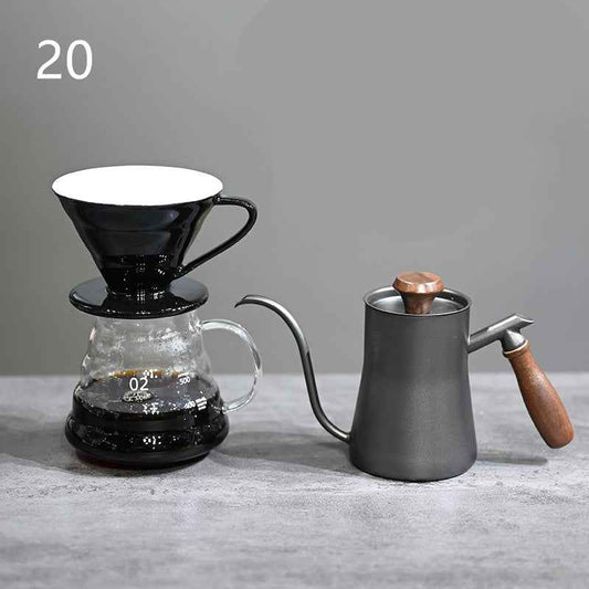 Pour Over Coffee Maker Set – Glass Carafe with 304 Stainless Steel Filter & Walnut Handle - Twissie