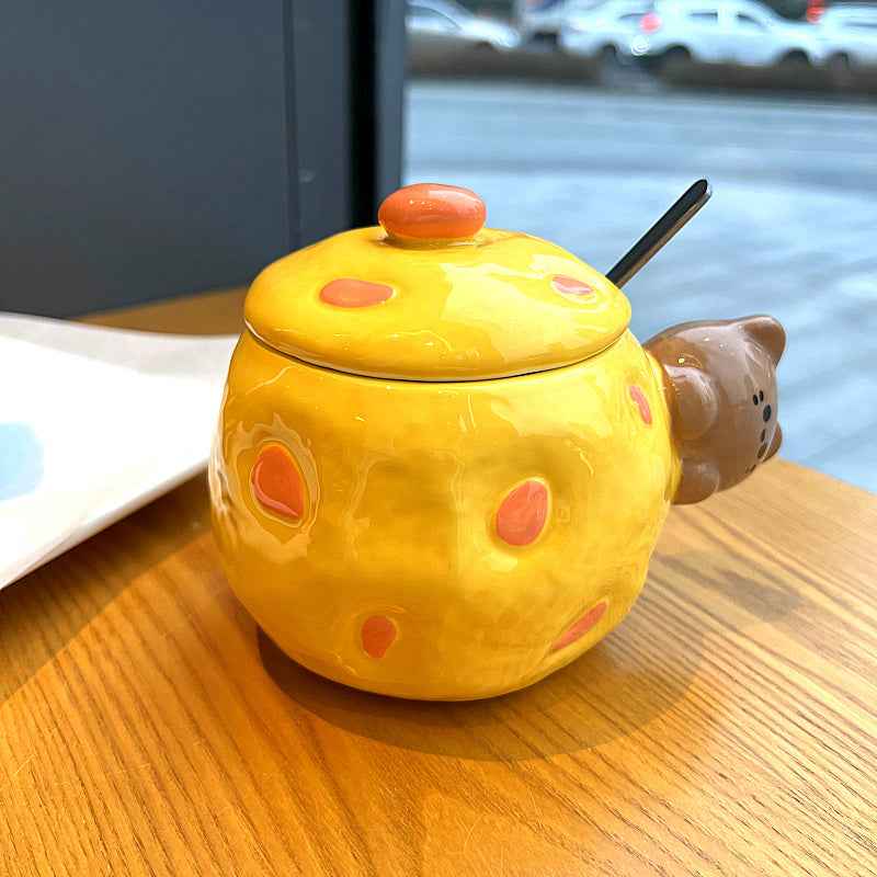 Hand-Painted Ceramic Couple Coffee Mug — 400ml Gift Cup with Lid & Spoon - Twissie