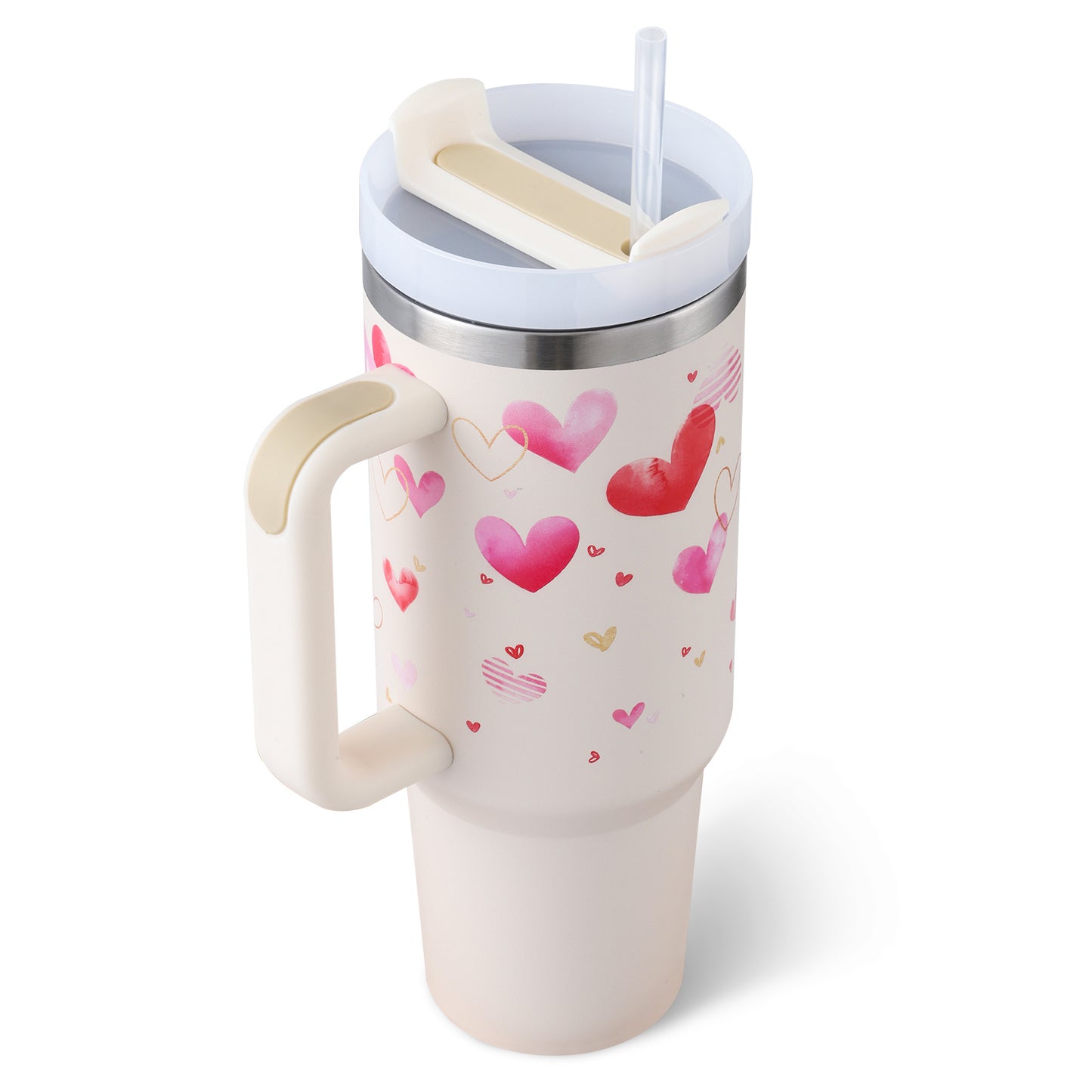 40 Oz Tumbler With Handle Straw Insulated, Stainless Steel Spill Proof Vacuum Coffee Cup Tumbler With Lid Tapered Mug Gifts For Valentine Lover Suitable For Car Gym Office Travel - Twissie