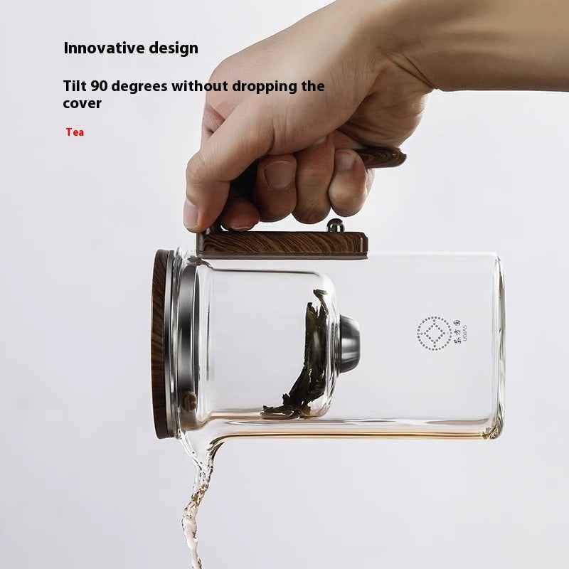 One Click Magnetic Teapot with Wood Handle for Easy Tea Water Separation and Filtration - Twissie