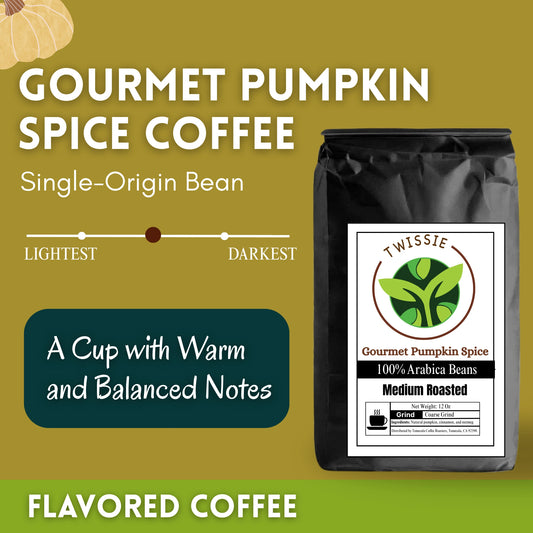 Shop Pumpkin Spice Coffee – rich medium roast with warm pumpkin spice, cinnamon, and nutmeg notes for a festive cup