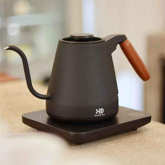 Stainless steel gooseneck electric kettle with variable temperature control for pour over coffee and tea