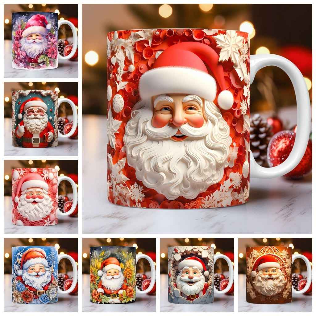 Christmas coffee cup collection - 3D snowman Santa space design for holiday drinks