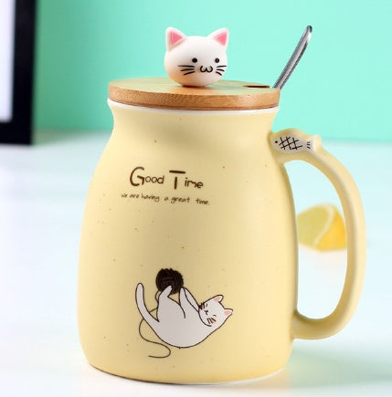 Kids' first coffee mug - adorable kitten ceramic cup with protective lid
