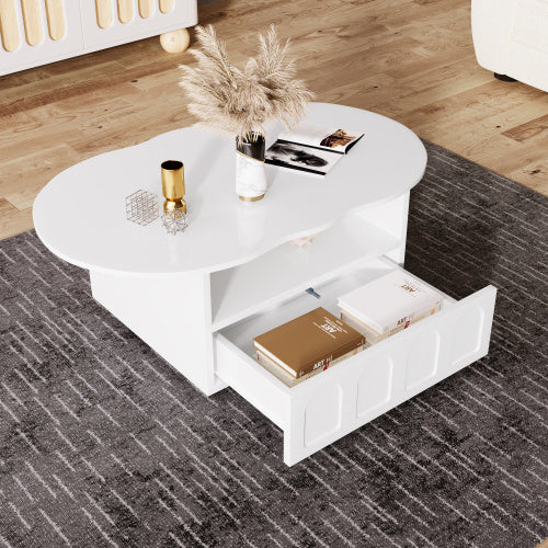 Coffee Table, Cloud-Shaped Coffee Table With Drawer And Storage Compartments - Twissie