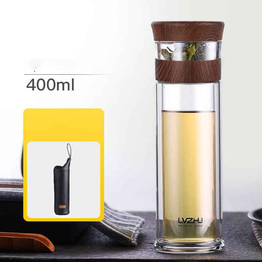 Elegant transparent glass cup showing the double wall insulation layer and modern design