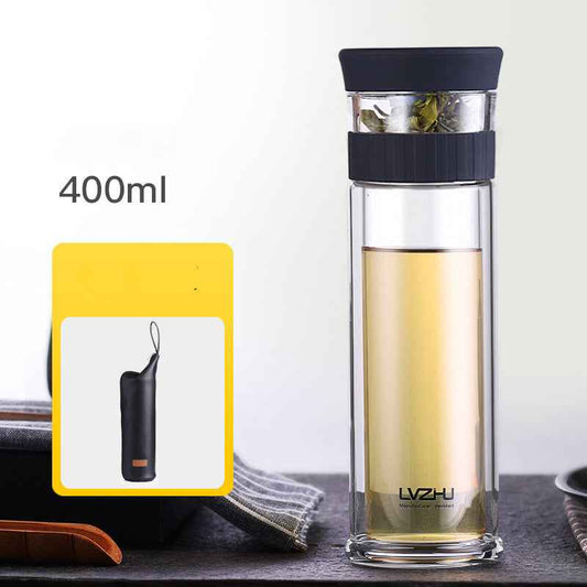 Double wall glass cup with clear insulation, keeping drinks hot while staying cool to touch