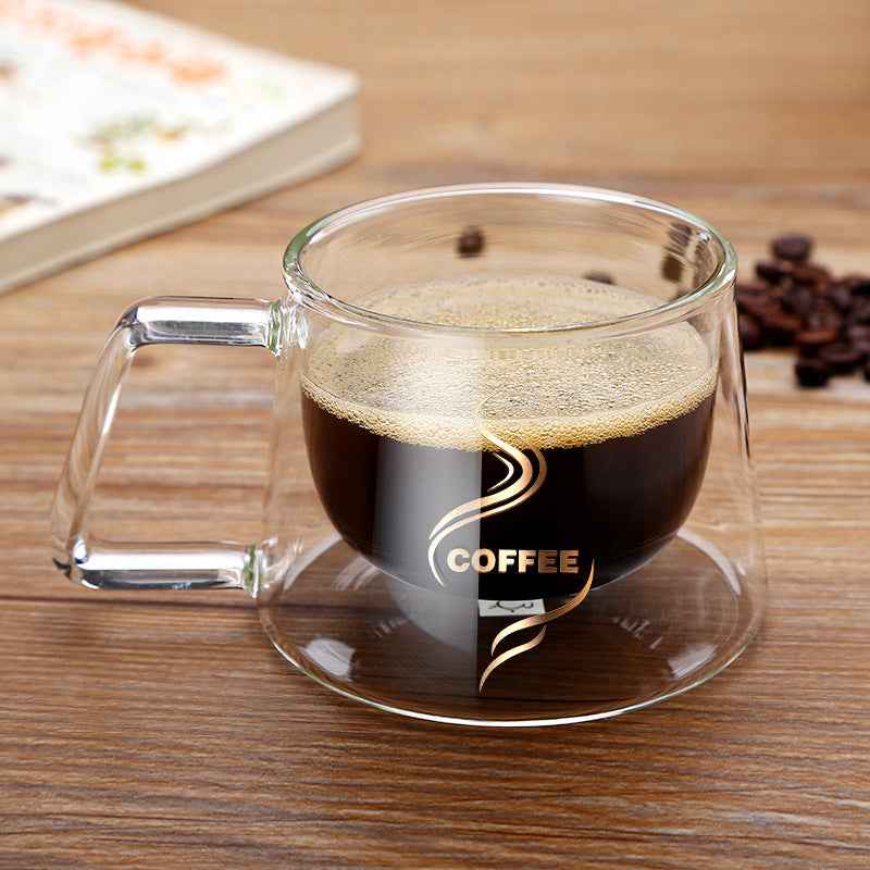 Comfortable ergonomic handle on a borosilicate glass mug for easy holding