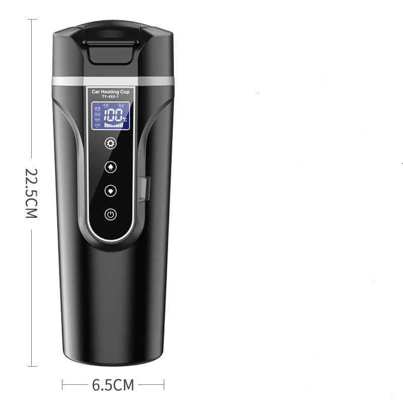 “12V electric heated cup – portable car kettle with temperature control for hot coffee and tea”