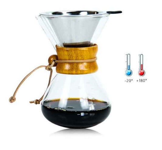 “Handmade glass pour over coffee maker – durable borosilicate brewer for rich, smooth coffee”