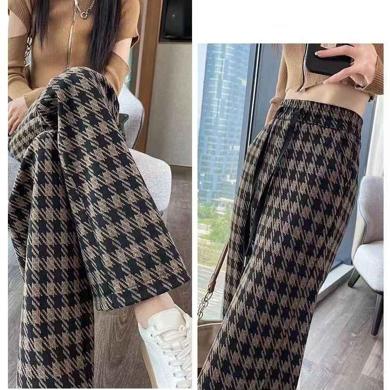 Relaxed Coffee Checked Plush Casual Pants - Twissie