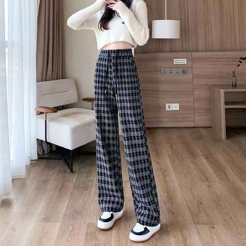 Relaxed Coffee Checked Plush Casual Pants - Twissie