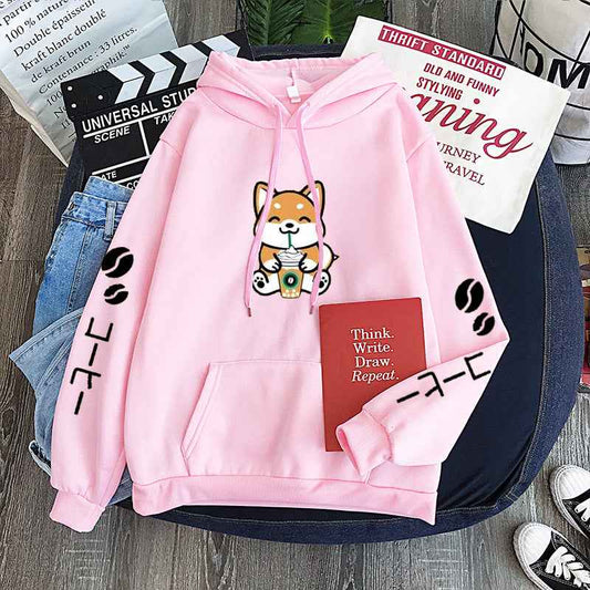Coffee Shiba Inu Print Sweatshirt - Twissie