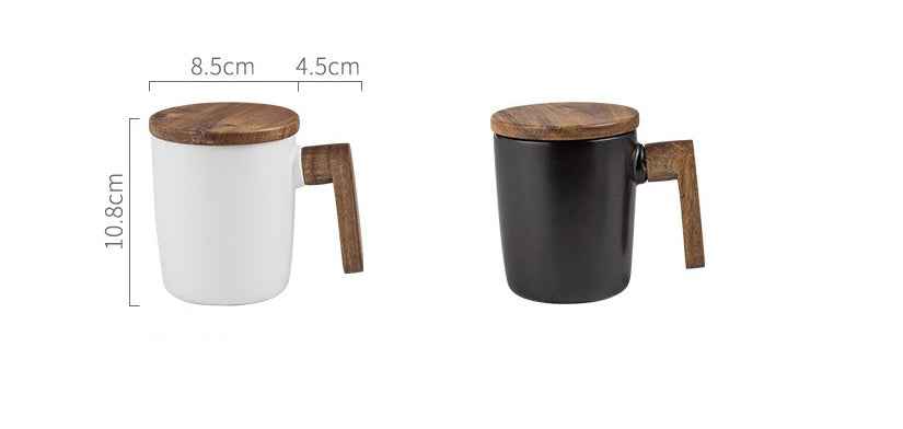 “Stoneware coffee mug with wooden handle – stylish handcrafted coffee cup for coffee lovers”