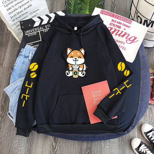 Coffee Shiba Inu Print Sweatshirt - Twissie