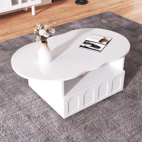 Coffee Table, Cloud-Shaped Coffee Table With Drawer And Storage Compartments - Twissie