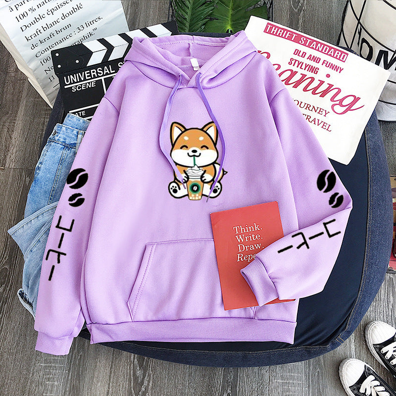 Coffee Shiba Inu Print Sweatshirt - Twissie