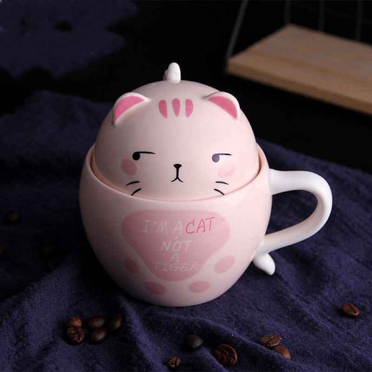 Cute Coffee Mug 370ml — Large Cartoon Ceramic Cup with Lid - Twissie