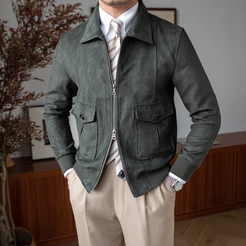 Suede Coffee Bomber Jacket For Man - Twissie