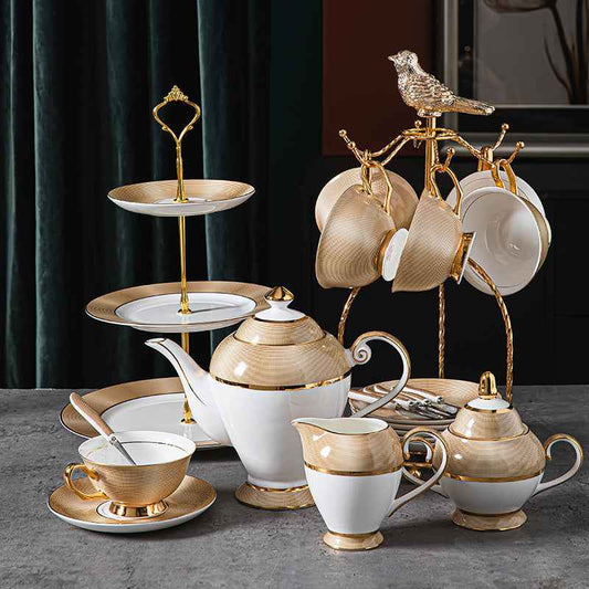 European Coffee Set - 15-Piece Luxury Porcelain Serving Set for Espresso & Afternoon Tea - Twissie