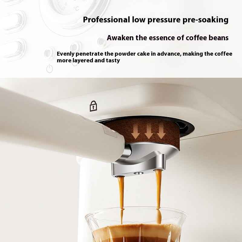 Espresso pouring from home coffee machine - Rich crema and perfect extraction - Professional results at the touch of a button"