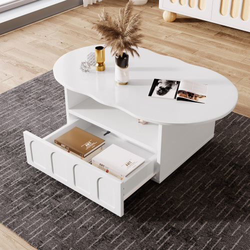 Coffee Table, Cloud-Shaped Coffee Table With Drawer And Storage Compartments - Twissie