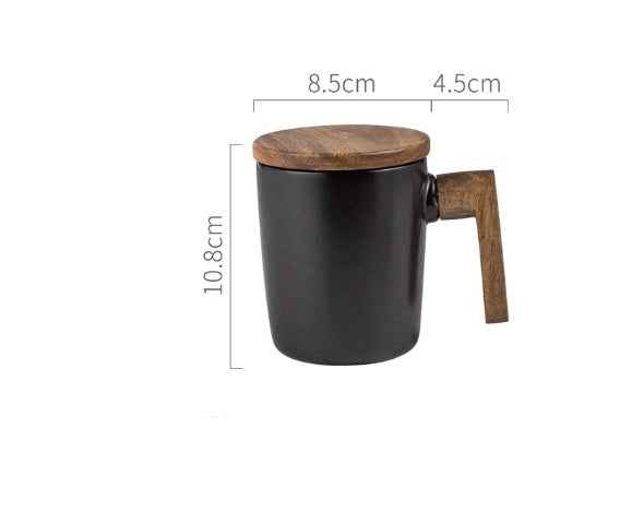 “Modern stoneware coffee mug with acacia wood handle – premium handcrafted coffee cup for home”