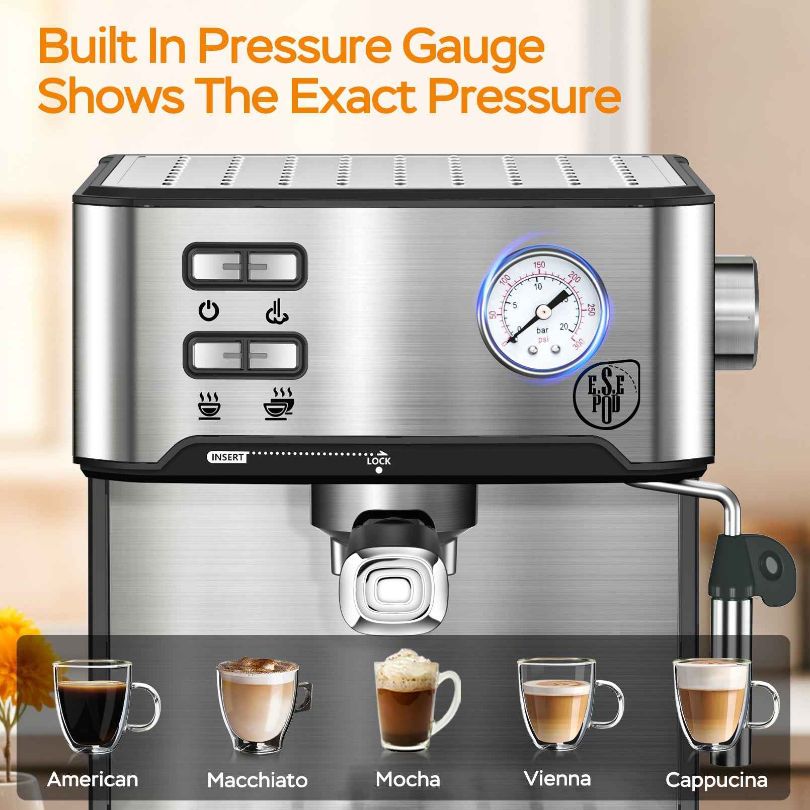 Stainless Steel 20-Bar Espresso Machine - Durable construction with professional features - Get barista-level results in your own kitchen