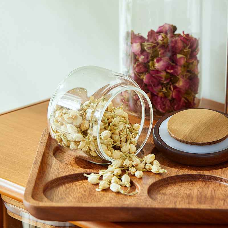 Glass canister with tea leaves visible - Monitor your tea supply at a glance - Beautiful and functional kitchen organization
