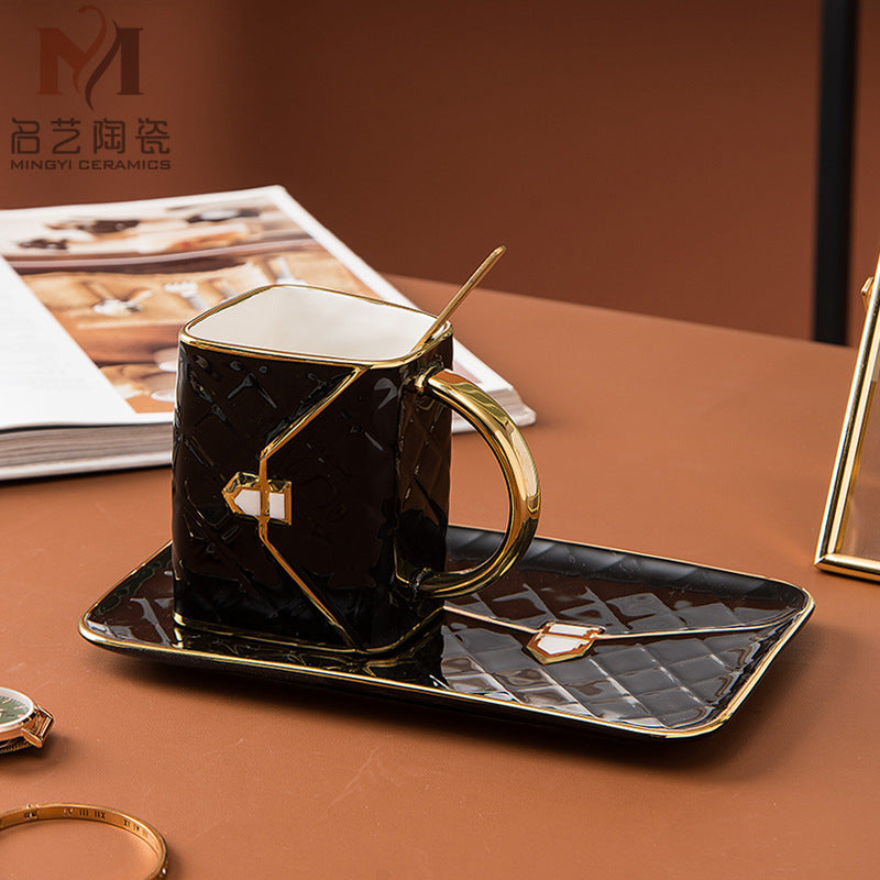 Bag-Shaped Ceramic Coffee Cup Set — 310ml Dessert Mug with Saucer - Twissie