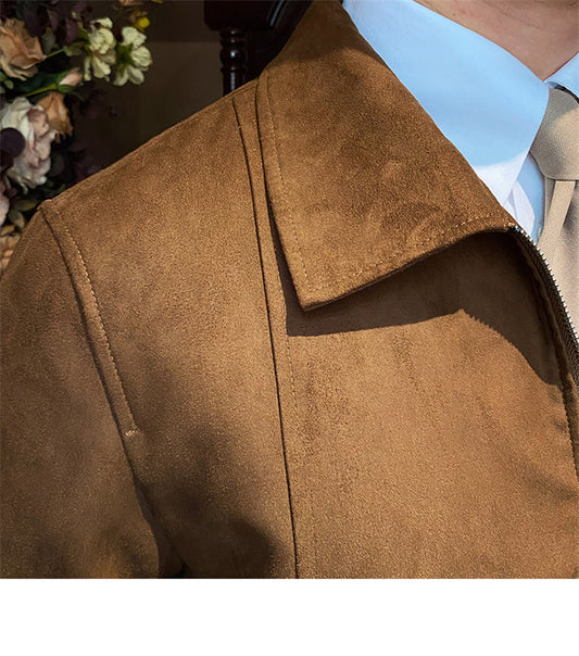 Suede Coffee Bomber Jacket For Man - Twissie