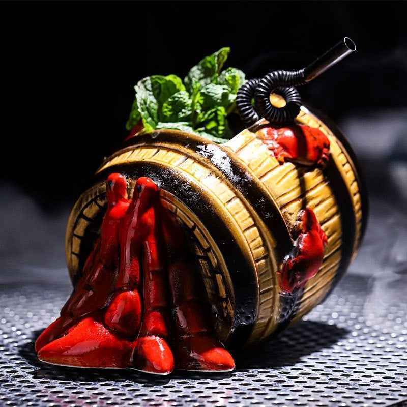Back view of the Tiki mug showing the handle and textured finish, perfect for themed parties
