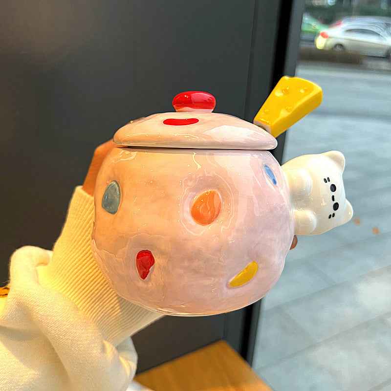 Hand-Painted Ceramic Couple Coffee Mug — 400ml Gift Cup with Lid & Spoon - Twissie