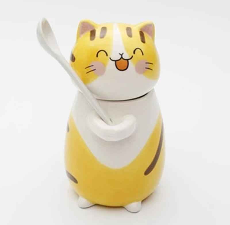 Novelty cat coffee cup - handmade painted ceramics for milk tea and beverages