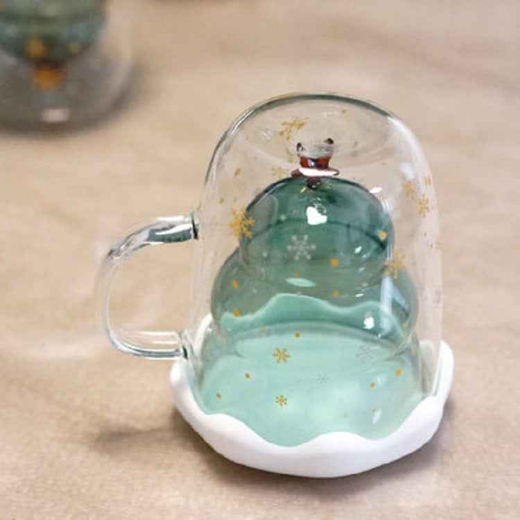 Double Heat Resistant Glass Coffee Cup Christmas Tree With Handle And Lid Milk Water Cup Cute Household Breakfast Whiskey Mug - Twissie