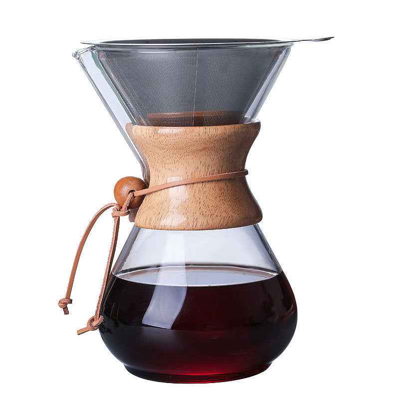 “Elegant pour over coffee dripper with wooden handle – perfect manual coffee brewing set”