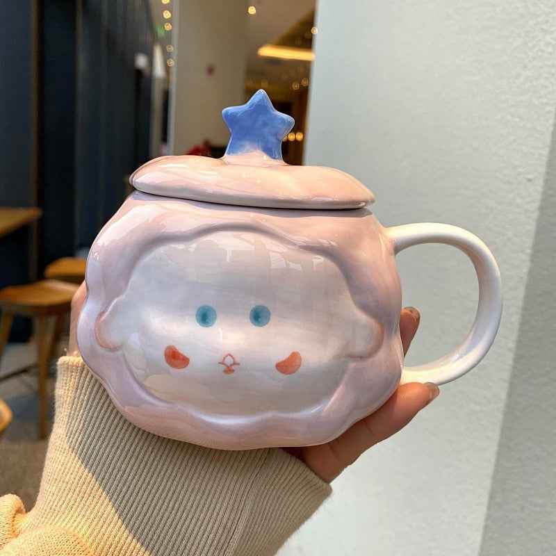 Hand-Painted Ceramic Couple Coffee Mug — 400ml Gift Cup with Lid & Spoon - Twissie
