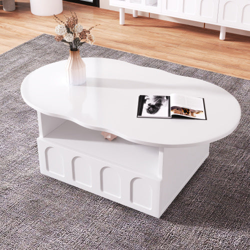Coffee Table, Cloud-Shaped Coffee Table With Drawer And Storage Compartments - Twissie
