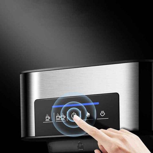 Modern smart espresso machine design - Sleek touchscreen display with programmable settings - Order today for next-gen coffee experience