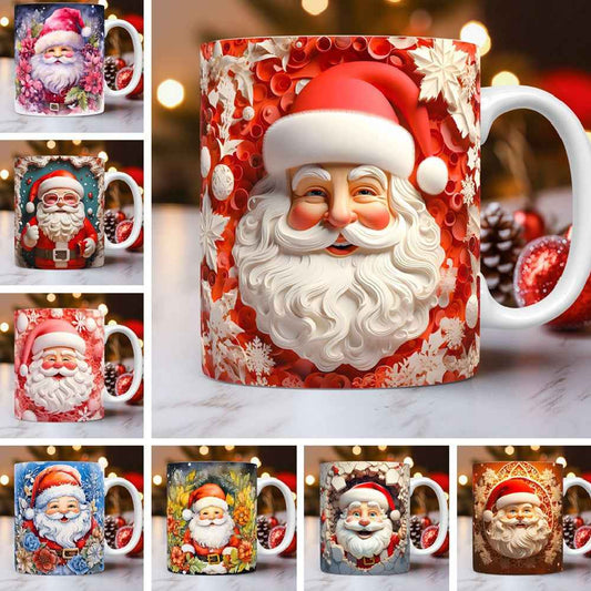 3D Christmas space mug with snowman and Santa - unique dimensional coffee cup