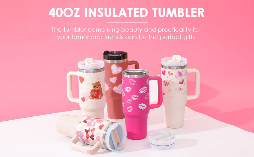 Gift for coffee lovers - stylish 40oz tumbler with straw, lid, and handle
