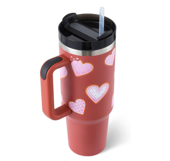 40 Oz Tumbler With Handle Straw Insulated, Stainless Steel Spill Proof Vacuum Coffee Cup Tumbler With Lid Tapered Mug Gifts For Valentine Lover Suitable For Car Gym Office Travel - Twissie