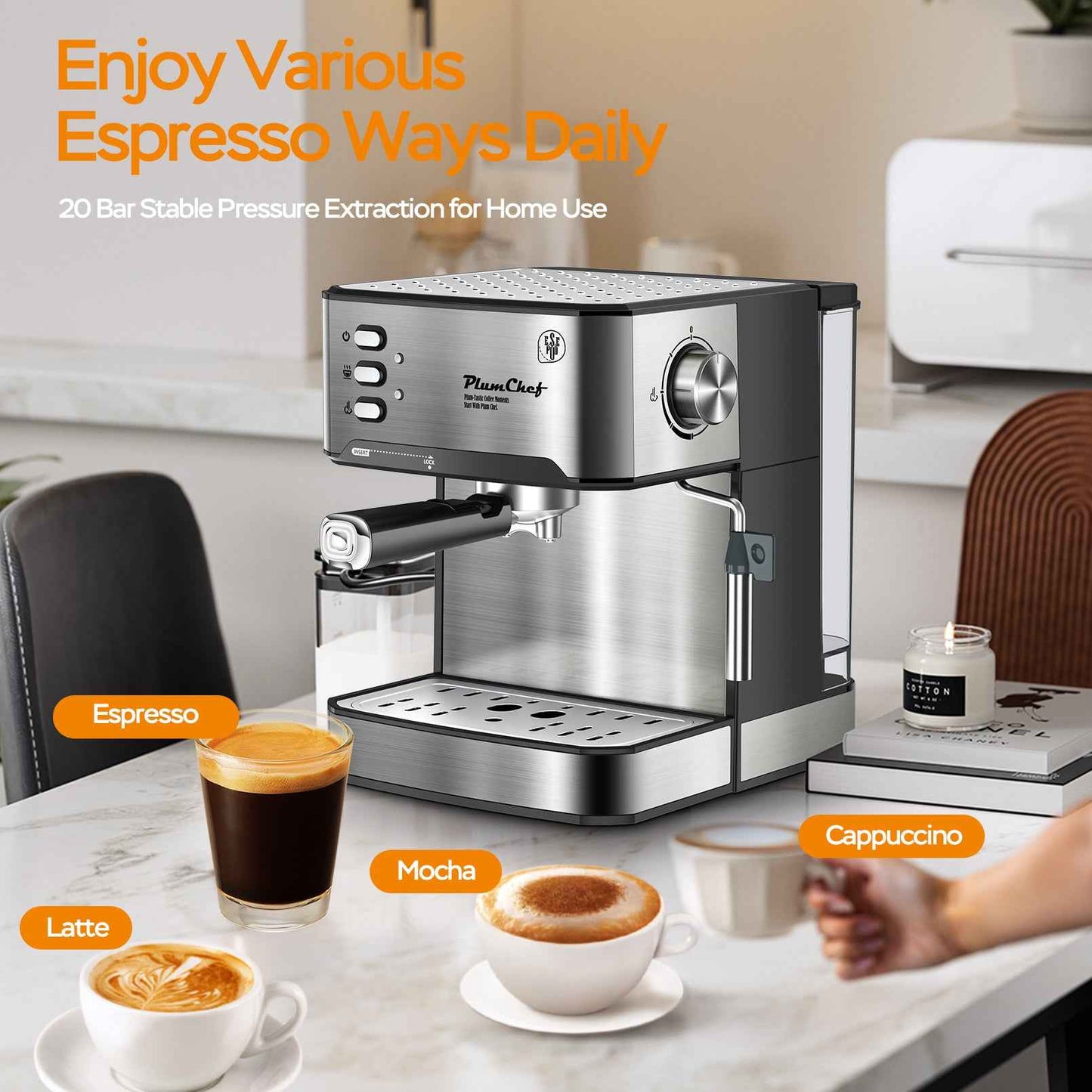 Professional steam wand creating silky microfoam - Perfect milk texture for latte art - Become your own barista with commercial-grade steam power