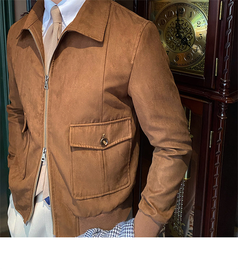 Suede Coffee Bomber Jacket For Man - Twissie